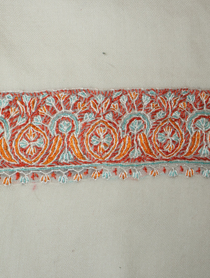 Ivory Base Mussar with brick red and orange Embroidery