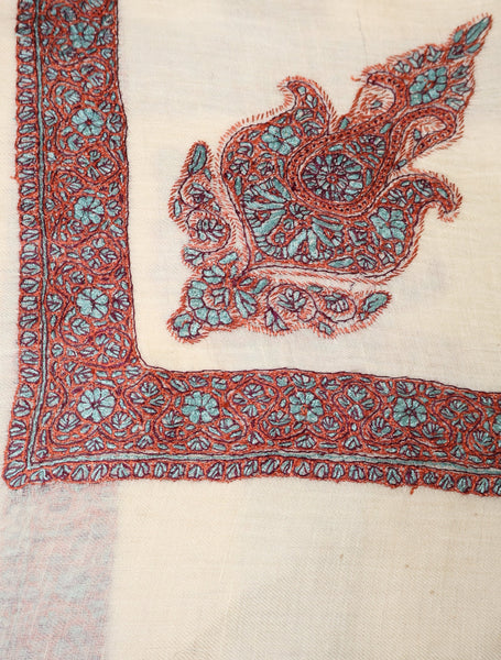 Ivory Base Pashmina Mussar With Red Tone