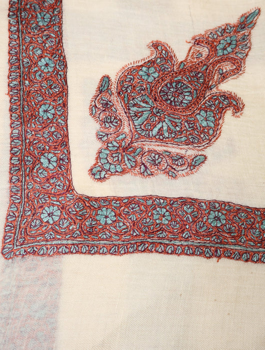 Ivory Base Pashmina Mussar With Red Tone