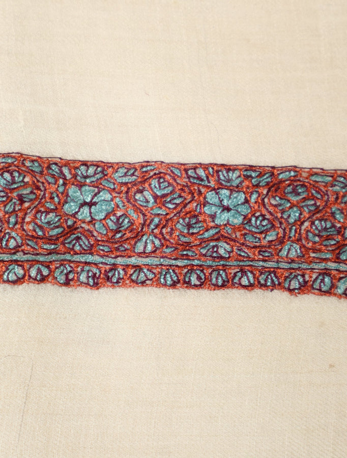 Ivory Base Pashmina Mussar With Red Tone