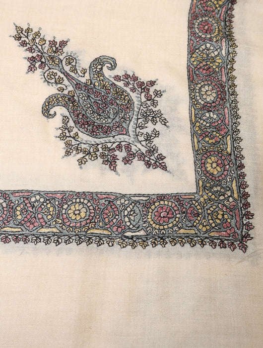 Ivory Base Pashmina Mussar With Grey Tone