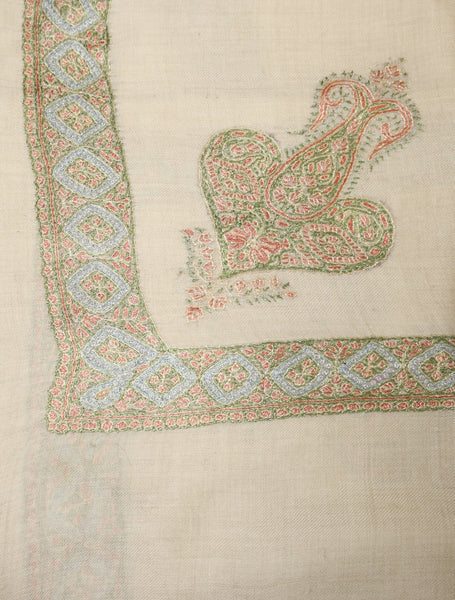Ivory Base Pashmina Mussar With Greenish Tone