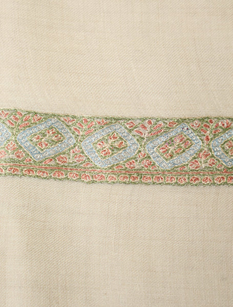 Ivory Base Pashmina Mussar With Greenish Tone