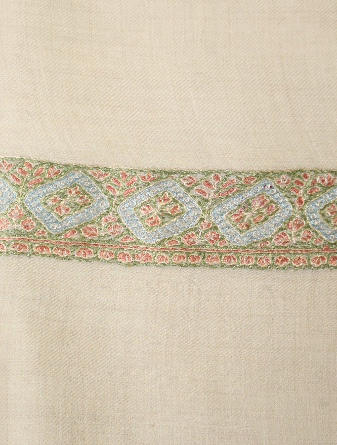 Ivory Base Pashmina Mussar With Greenish Tone