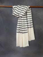 Ivory and Black Plaid Pure Cashmere Pashmina Shawl– Handwoven Luxury