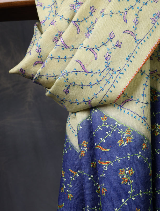 Triple Dye  Jali Sozni Embroidery Shawl