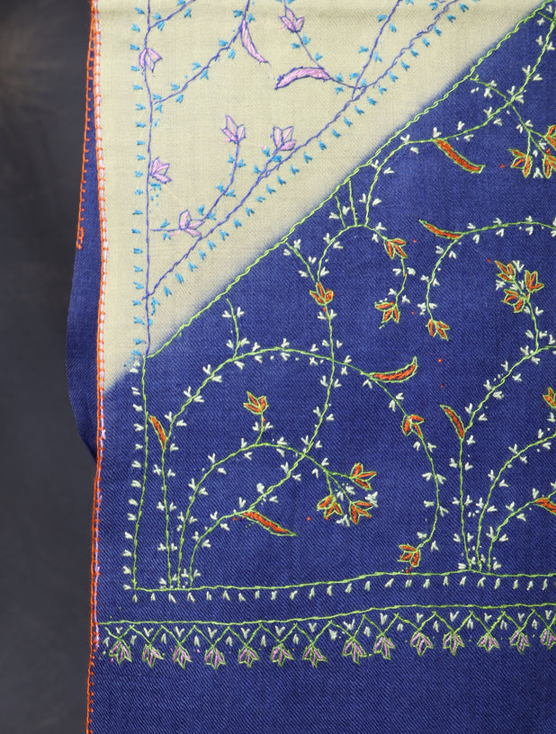 Triple Dye  Jali Sozni Embroidery Shawl