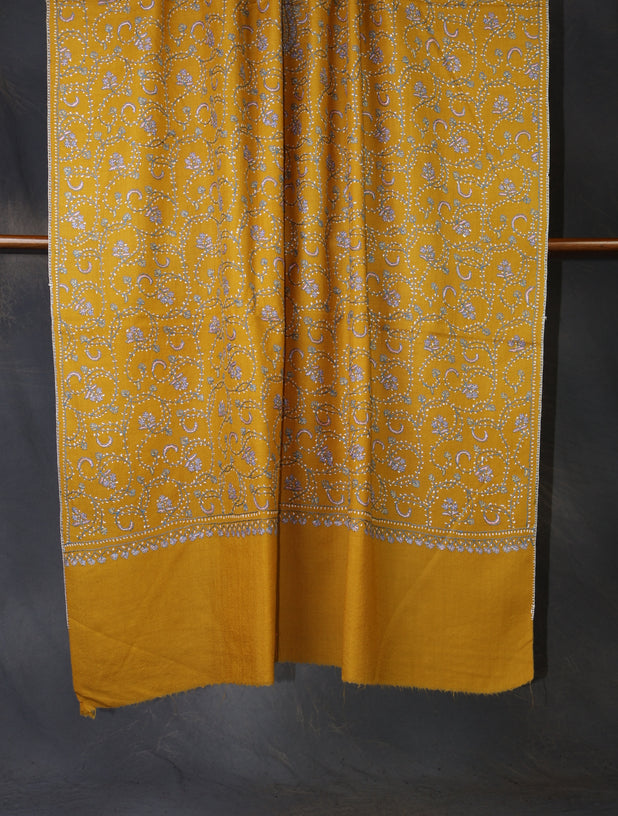 Mustard Base Jali Embroidery Merino Shawl
