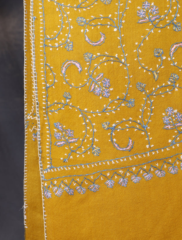 Mustard Base Jali Embroidery Merino Shawl