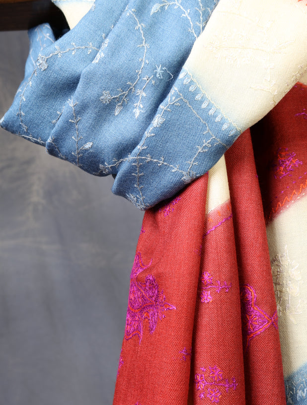 Triple Dye  Jali Sozni Embroidery Shawl
