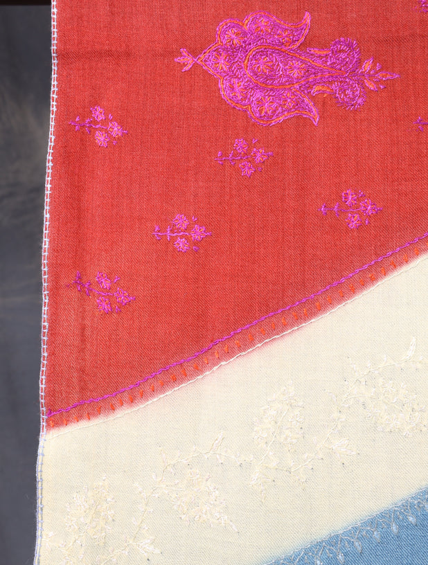 Triple Dye  Jali Sozni Embroidery Shawl