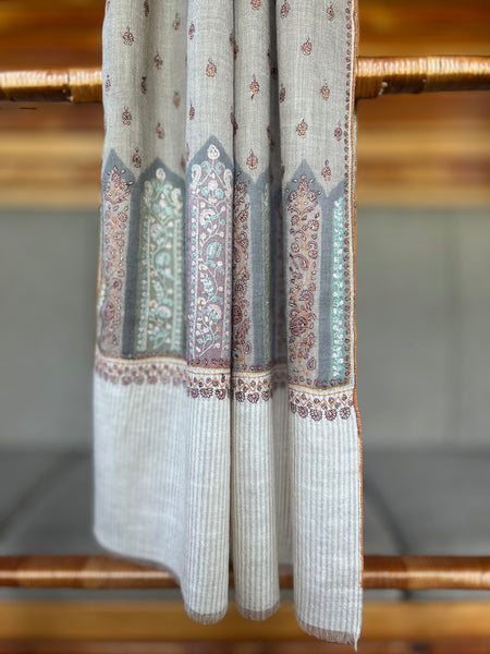 Natural Sozni Embroidery Handwoven Cashmere Pashmina Scarf