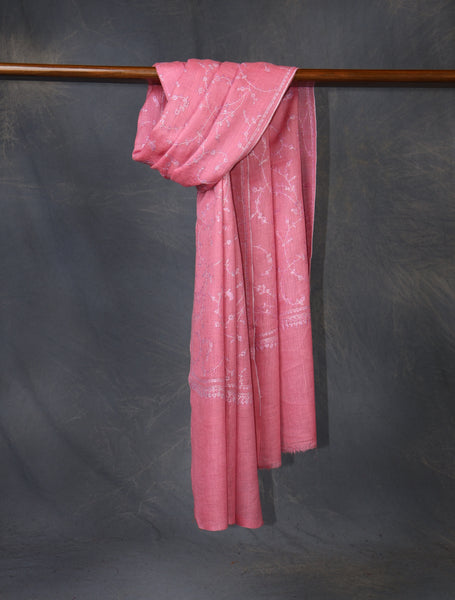 Pink Jali Embroidery Cashmere Pashmina Scarf