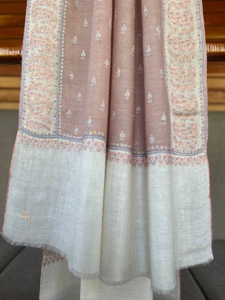 Pink Sozni Embroidery Handwoven Cashmere Pashmina Scarf
