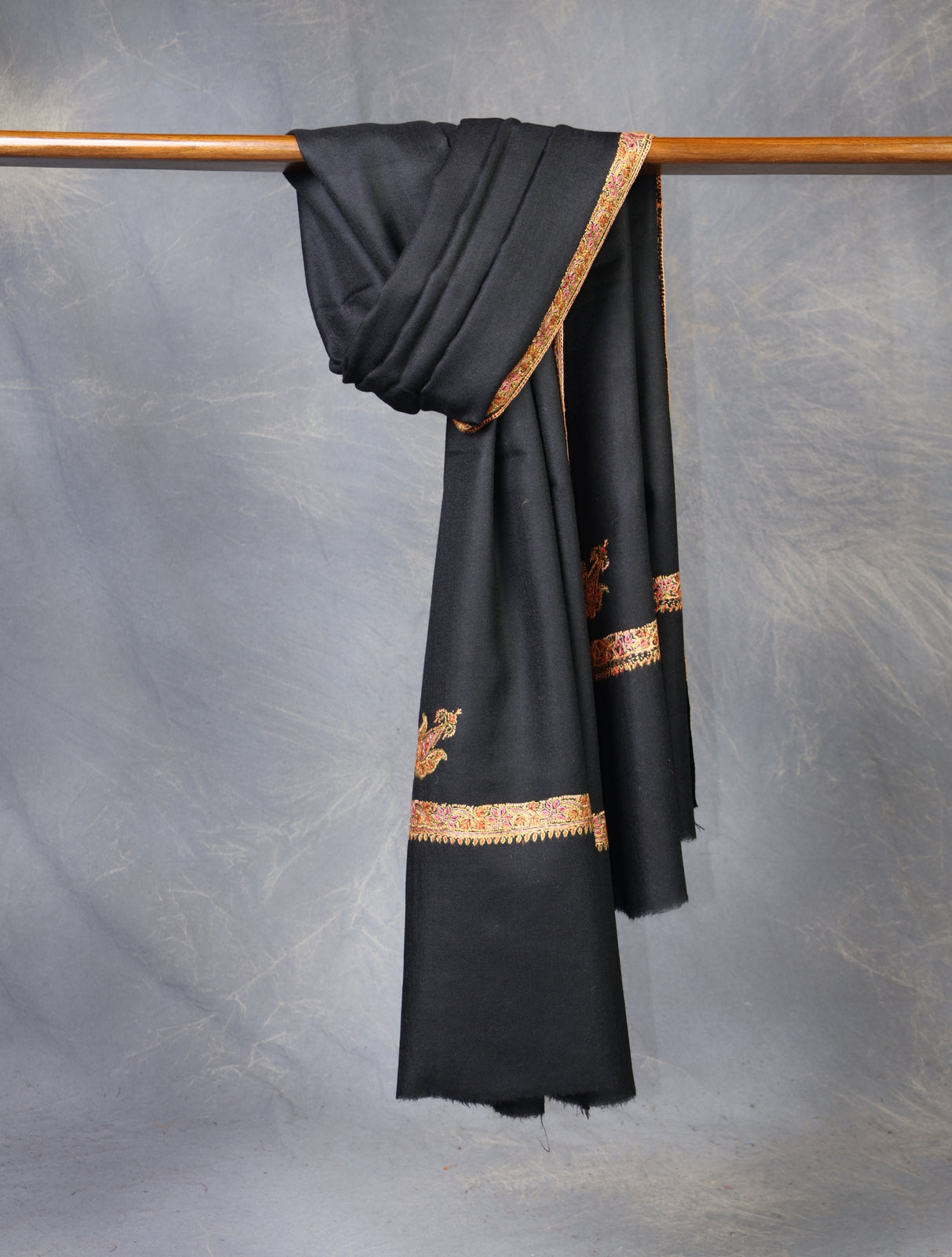 Black Base Small Border Embroidery Merino Shawl
