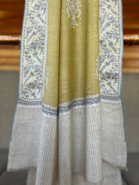 Fern Green  Boteh Sozni Embroidery Handwoven Cashmere Pashmina Scarf
