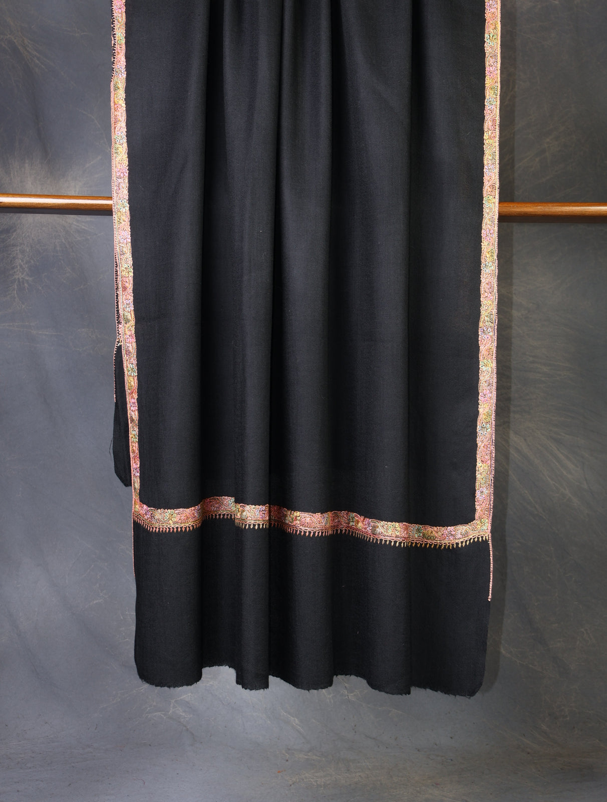 Black Base Small Border Embroidery Merino Shawl