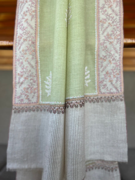 Apple Green Boteh Sozni Embroidery Handwoven Cashmere Pashmina Scarf