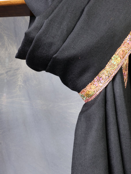 Black Base Small Border Embroidery Merino Shawl