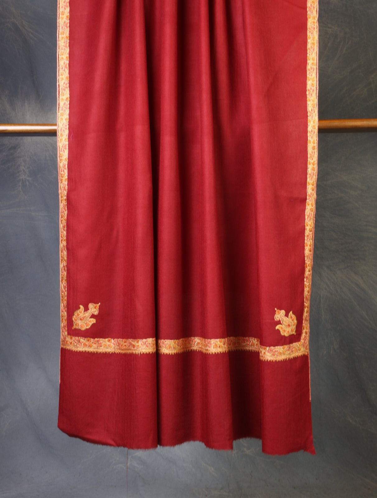 Maroon Base Small Border Embroidery Merino Shawl