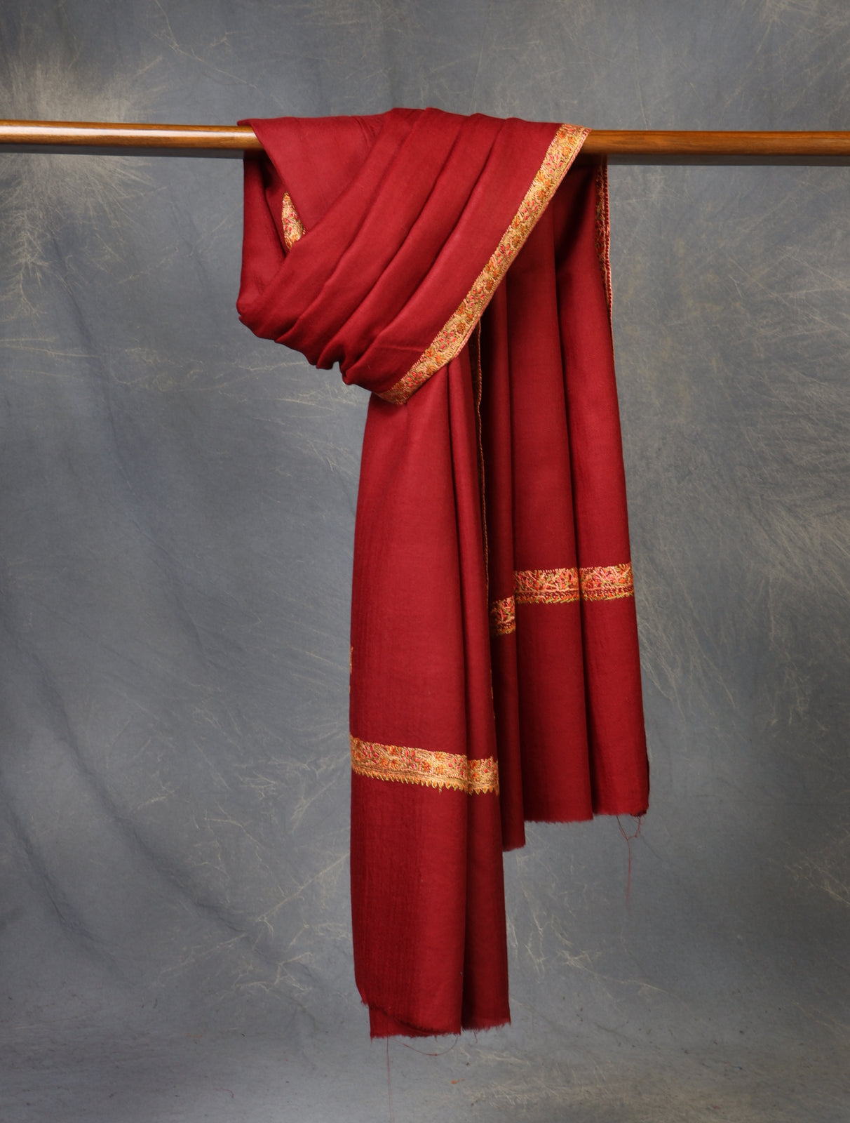 Maroon Base Small Border Embroidery Merino Shawl