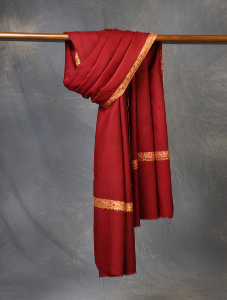 Maroon Base Small Border Embroidery Merino Shawl