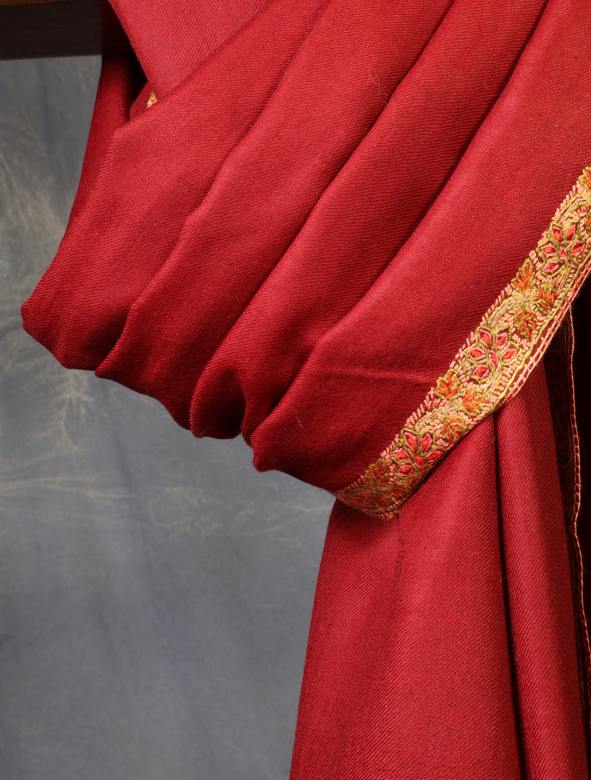 Maroon Base Small Border Embroidery Merino Shawl