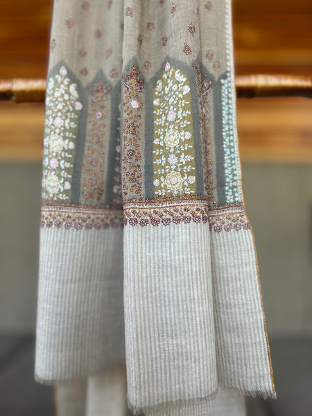 Natural Sozni Embroidery Handwoven Cashmere Pashmina Scarf
