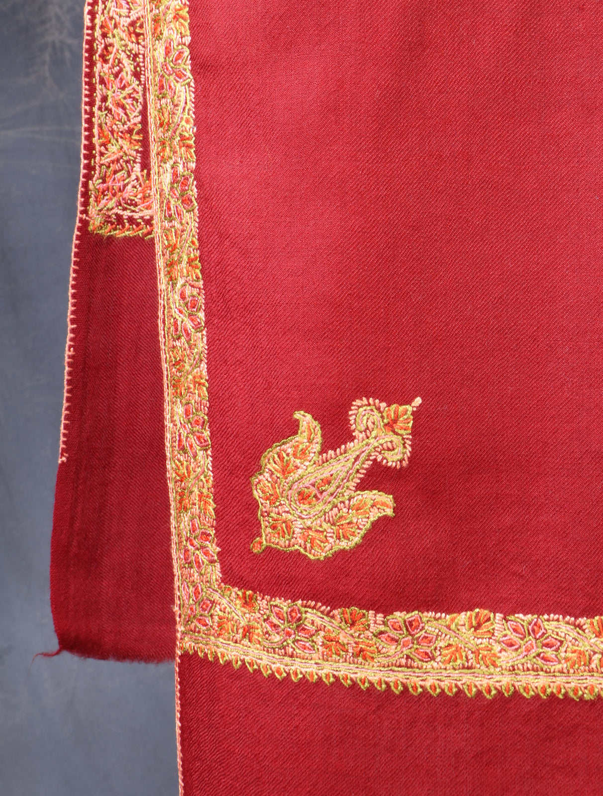 Maroon Base Small Border Embroidery Merino Shawl