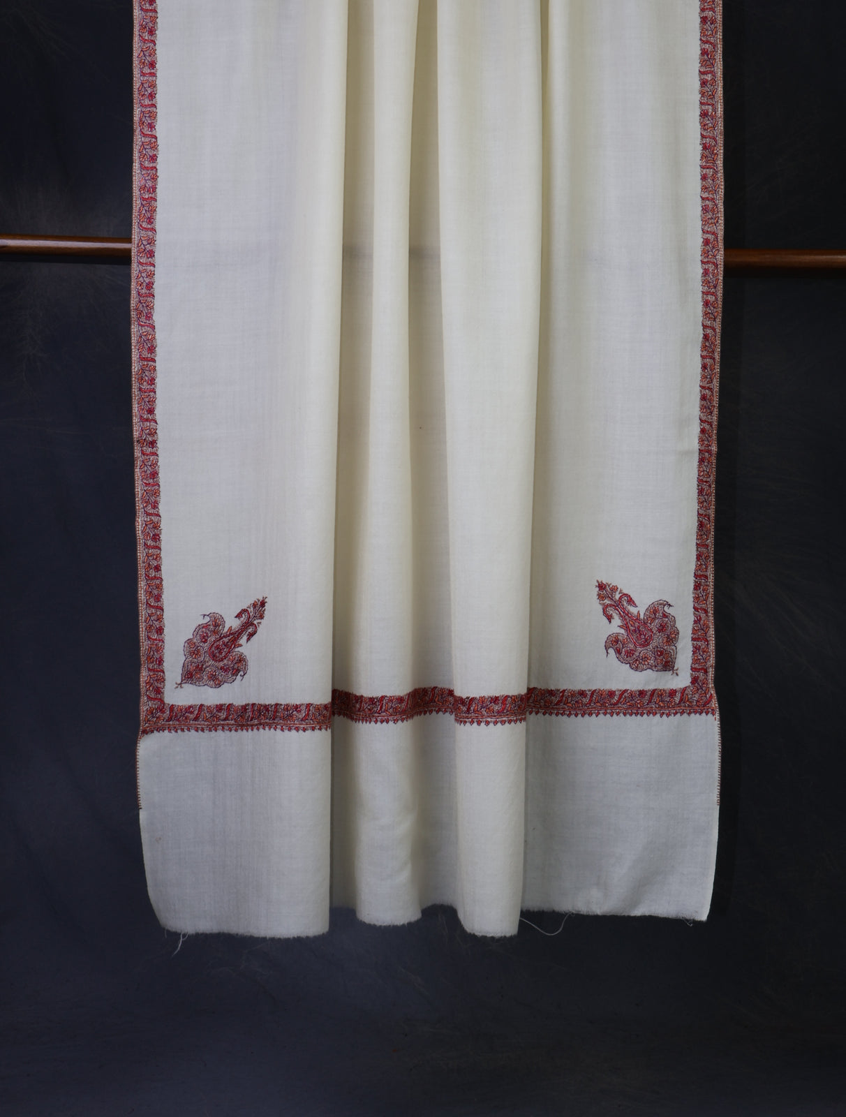 Ivory Base Small Border Embroidery Merino Shawl