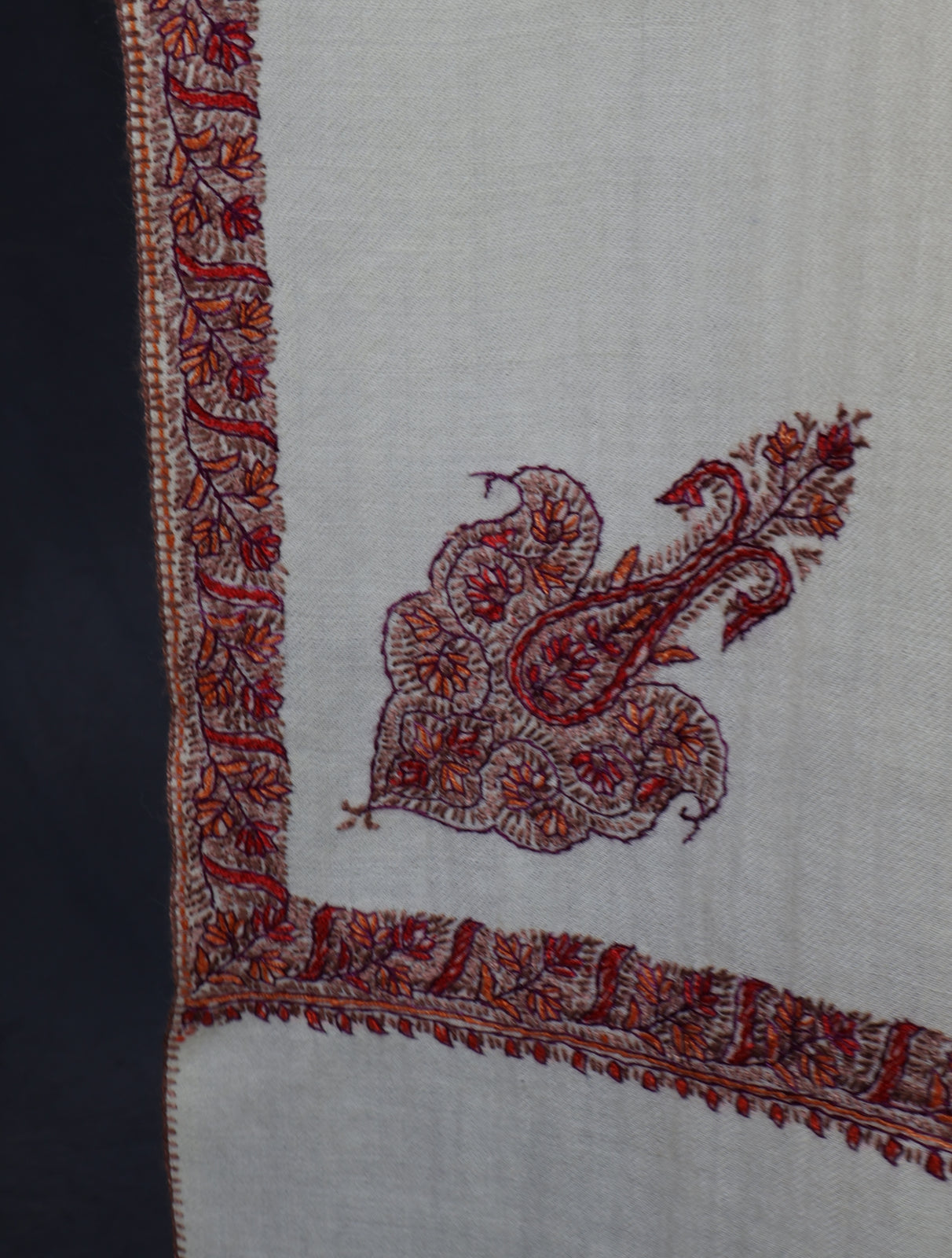 Ivory Base Small Border Embroidery Merino Shawl