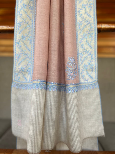 Pink Boteh Sozni Embroidery Handwoven Cashmere Pashmina Scarf
