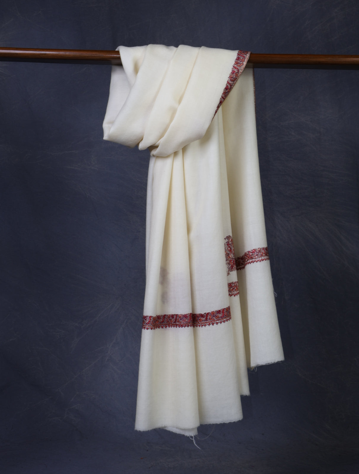 Ivory Base Small Border Embroidery Merino Shawl