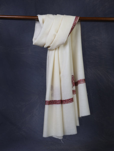 Ivory Base Small Border Embroidery Merino Shawl