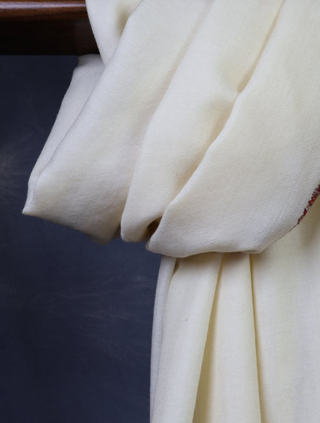 Ivory Base Small Border Embroidery Merino Shawl