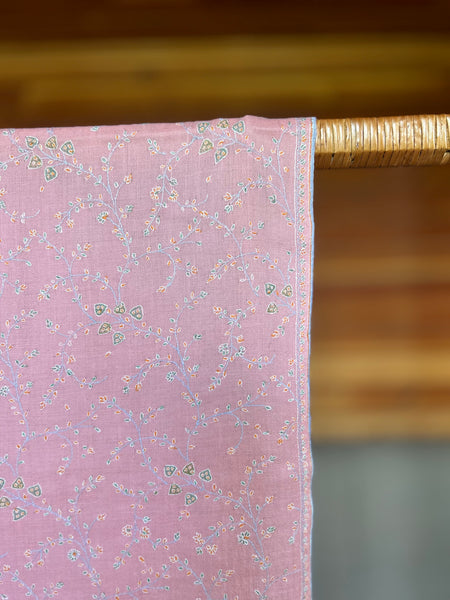 Pink Jali Sozni Embroidery Handwoven Cashmere Pashmina Scarf