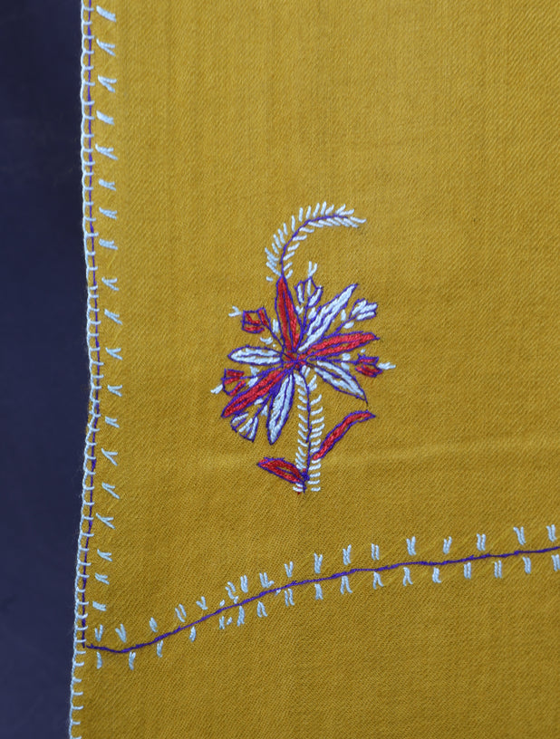 Mustard Base Buteh Merino Sozni Hand Embroidery Scarf