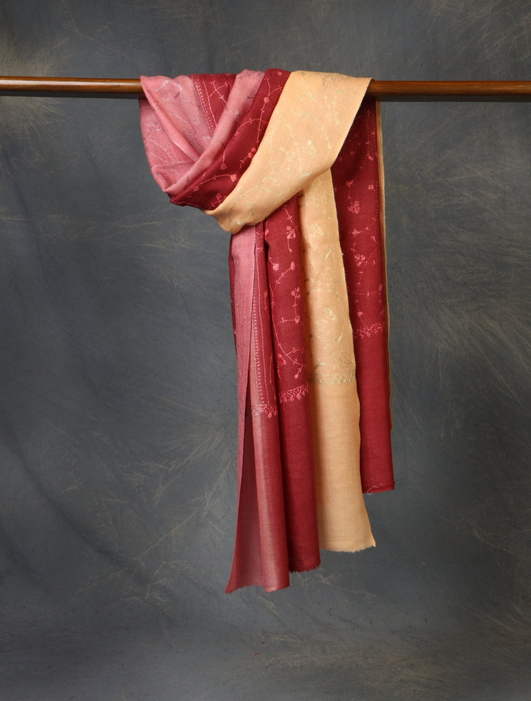 Triple Dye Sozni Embroidery Merino Wool Scarf