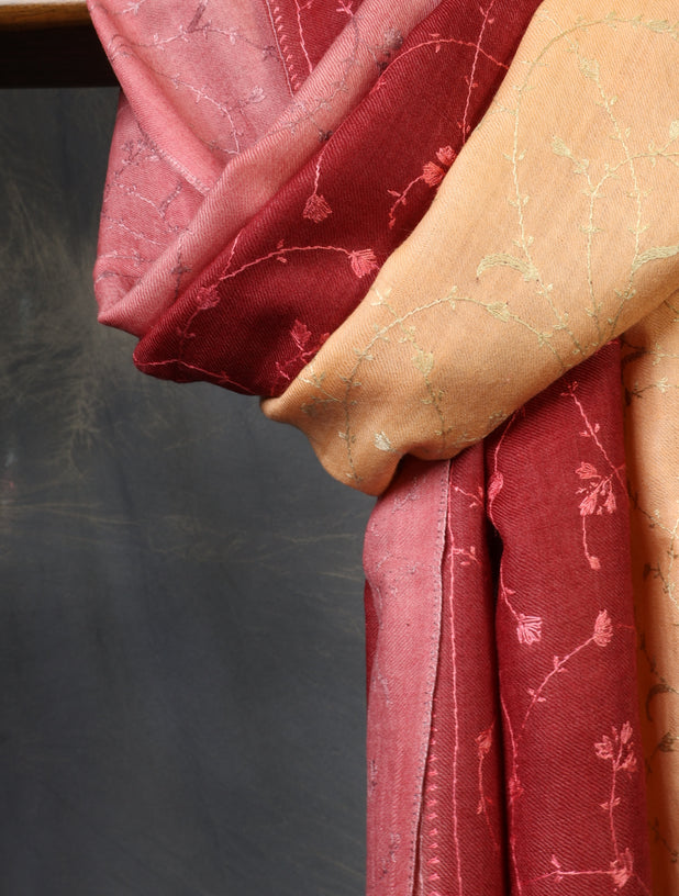 Triple Dye Sozni Embroidery Merino Wool Scarf