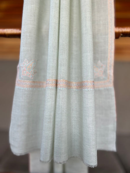 Natural Small Border Sozni Embroidery Handwoven Cashmere Pashmina Scarf