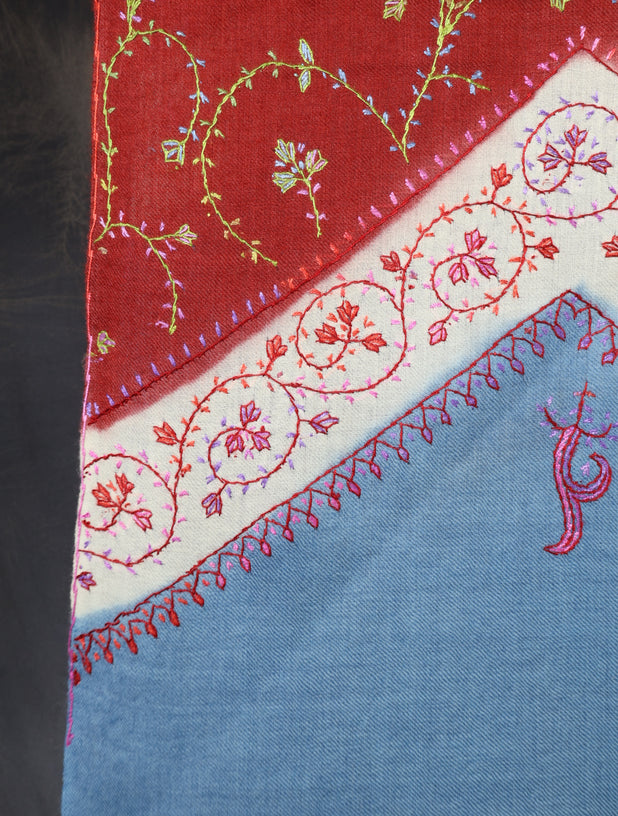 Triple Dye Sozni Embroidery Merino Wool Scarf