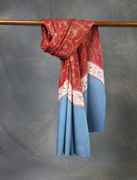 Triple Dye Sozni Embroidery Merino Wool Scarf