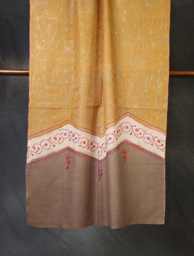 Triple Dye Sozni Embroidery Merino Wool Scarf