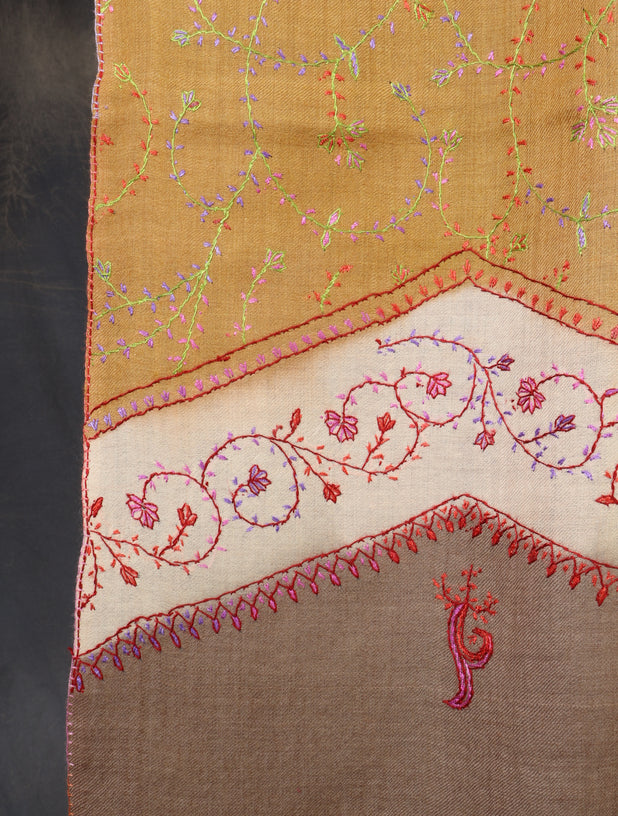 Triple Dye Sozni Embroidery Merino Wool Scarf