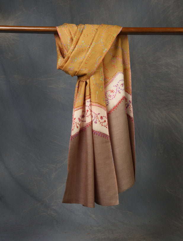 Triple Dye Sozni Embroidery Merino Wool Scarf