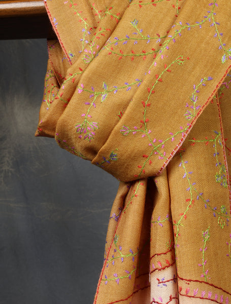 Triple Dye Sozni Embroidery Merino Wool Scarf