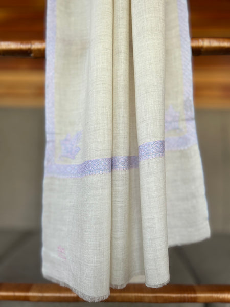 Ivory Small Border Sozni Embroidery Handwoven Cashmere Pashmina Scarf
