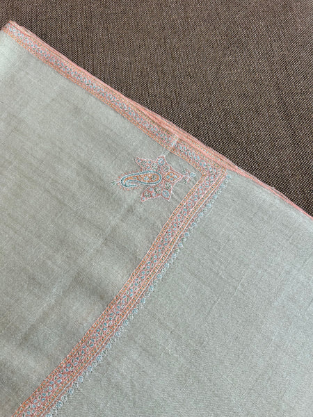 Natural Small Border Sozni Embroidery Handwoven Cashmere Pashmina Scarf