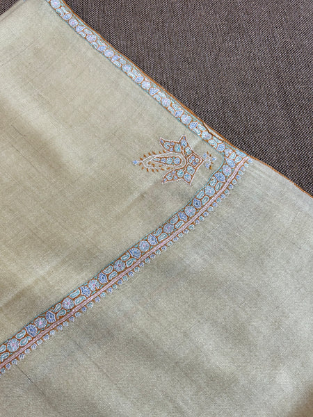 Ivory Small Border Sozni Embroidery Handwoven Cashmere Pashmina Scarf