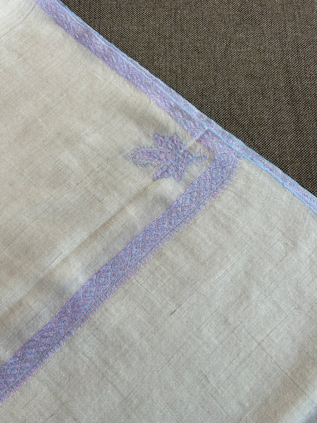 Ivory Small Border Sozni Embroidery Handwoven Cashmere Pashmina Scarf